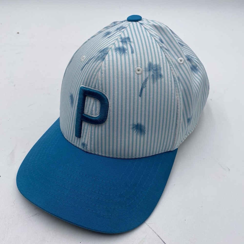 Puma‎ Logo Golf Cap Adjustable Snapback Gray Teal Tropical Palm Trees Tour